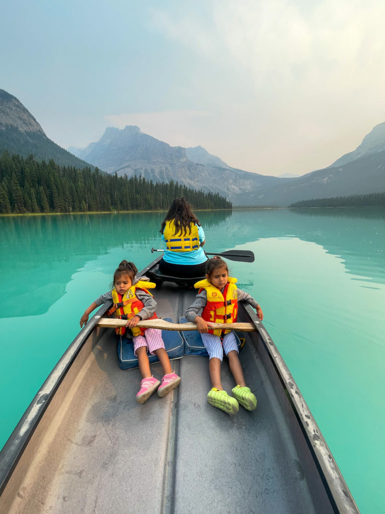 Canoe on emerald lake
